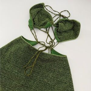 Oseree Lumiere Kini Maillot Cut Out One Piece Glittery Retro Swimsuit In Green